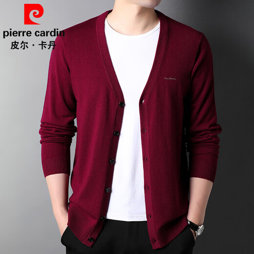 Pierre Cardin sweater men's cardigan autumn and winter wool outer top men's 100% pure wool sweater for young and middle-aged people v-neck sweater jacket