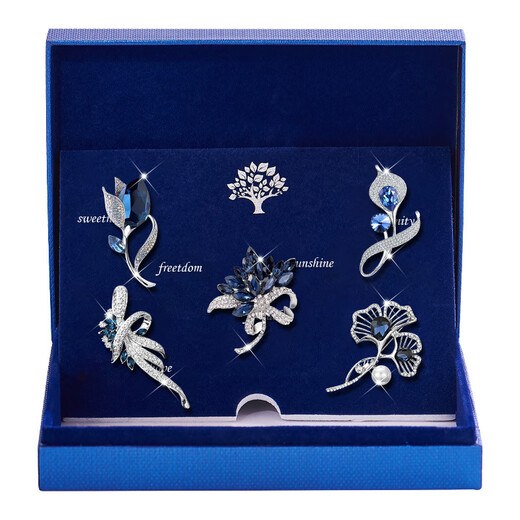 Ancient brooch, high-end women's exquisite niche corsage gift box, light luxury and elegant pin, silk scarf buckle birthday gift for women, practical bouquet fashion brooch 5-piece set-gift box