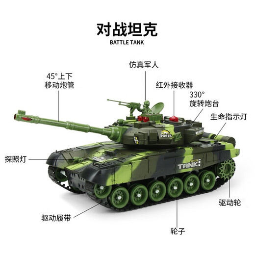 
KELEIGE toy boy tank toy 3-6-8 years old remote control car simulation model off-road vehicle children's birthday gift dark green [long 44cm tank] double electric version [can play for 60 minutes]