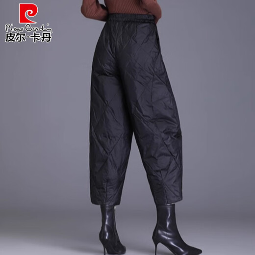 Pierre Cardin plus velvet thickened down pants for women winter outer wear 2025 new mom minus 40 degree warm pants cotton pants black L 105-120Jin Jin equals 0.5 kg