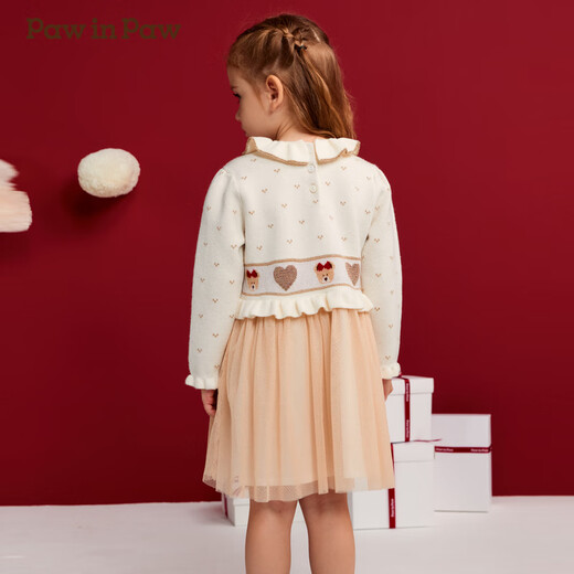 PawinPaw Cartoon Bear Children's Clothing Autumn and Winter Baby Girl A Version Sweater Comfortable Soft Waxy Dress Beige Beige/35 90 cm