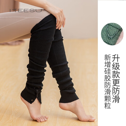 Meesu new autumn yoga socks for women, open toe warm knee pads, long tube mid tube leg guards, sports non-slip Pilates socks, starry sky black, with silicone anti-slip particles, one size fits all