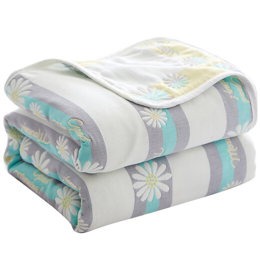 Qiaobo Lai's new six-layer gauze towel quilt cotton blanket quilt thin children's baby blanket cotton gauze summer ab blue grid 90x100cm sofa shawl blanket