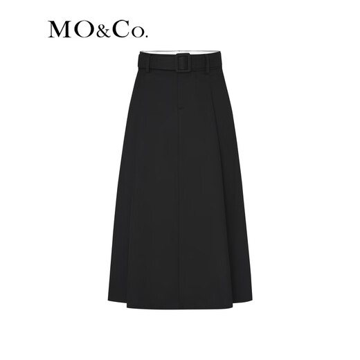 MO&Co. Mid-high waist long pleated loose A-line skirt umbrella skirt (with belt) design skirt Moanke black-2nd batch M 165