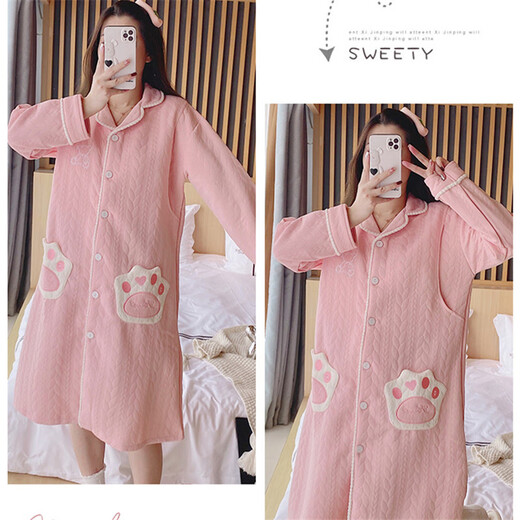 
Roumanqi pregnant women breastfeeding nightgown in autumn and winter with chest pads long hospitality skirt thickened air cotton interlayer confinement dress R9-2694 sweet powder XL (recommended 120-135 Jin [Jin equals 0.5 kg])
