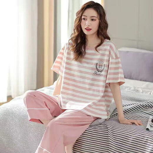
Langsha pajamas for women in summer 2025 new short-sleeved suit loose spring and summer can be worn outside home clothes. Short-sleeved cropped pants 677 L Recommended 98-115Jin [Jin equals 0.5 kg]