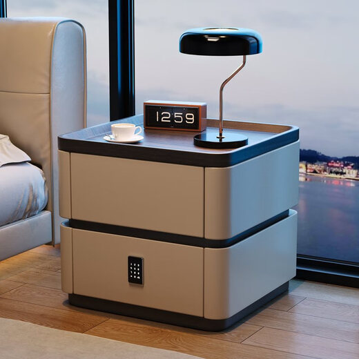 Yiyiya password lock bedside table modern simple solid wood household bedroom Italian minimalist storage cabinet feel bedside cabinet khaki color + solid wood drawer 40x40x50cm