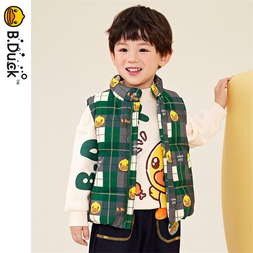 B.Duck little yellow duck children's clothing boys' down vest children's winter clothing new baby warm vest jacket dark green 90 cm