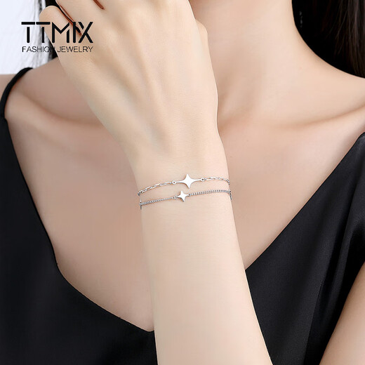 TTMIX shining star platinum bracelet double layer pt950 platinum fashionable temperament women's bracelet 5.7-5.9g 16+3cm