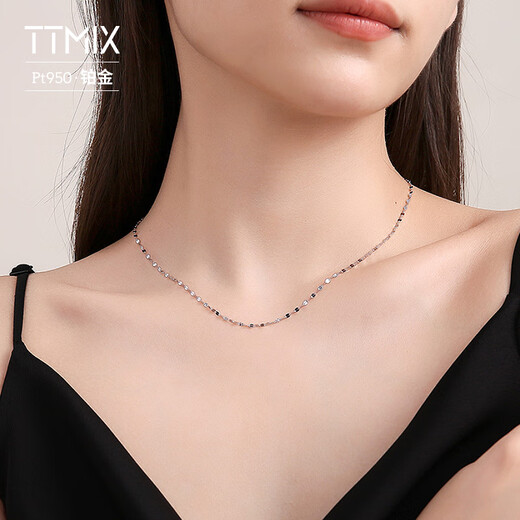 TTMIX platinum necklace for women pt950 platinum kiss clavicle chain versatile plain chain light luxury niche 2.9-3.1g 48cm