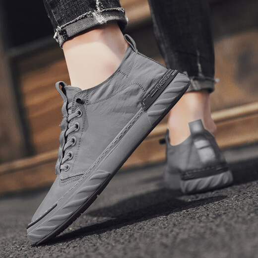 
Fashion men's shoes Korean casual shoes old Beijing canvas shoes fisherman shoes lazy people stomp flat shoes W838 gray 41