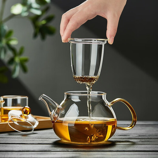 美斯尼 玻璃茶壶泡茶壶加厚带过滤内胆茶具套装泡茶器办公家用玻璃茶壶 圆珠壶 690ml