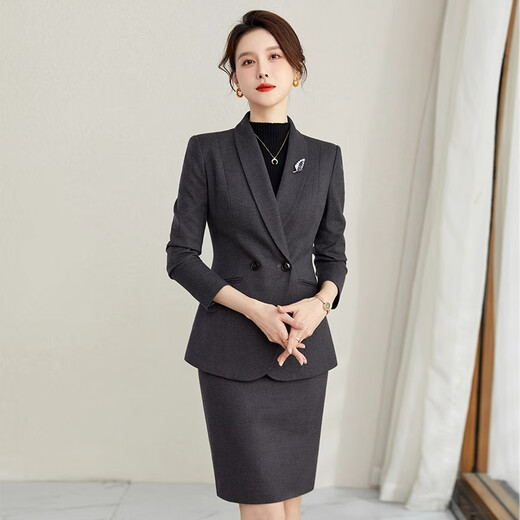 ROMON suit suit slim and fashionable high-end autumn and winter gold store shopping guide suit women's formal jacket professional work clothes navy blue suit jacket + pants S