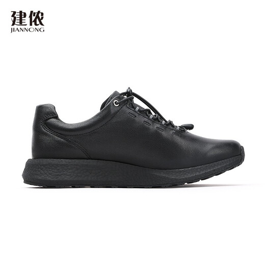 Jiannong Chunqiu Men's Calf leather comfortable, non-slip, light flip, quick putting on and off sports business leather shoes X880 Black 43