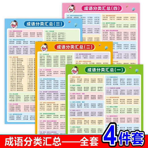 Clasificación de idiomas de Mu Qian colección colección colgante Pegueras de pared para estudiantes de primaria en los grados 1-6 Escritura china Palabras superpuestas, antónimos similares, modismos + cuantificadores + palabras superpuestas + adjetivos + caracteres polifónicos [tamaño pequeño] 28.5x42 cm Glue de pegamento sin traces