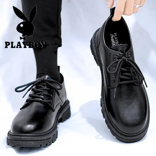 Playboy Leather Shoes Men's Shoes 2025 New Autumn and Winter Genuine Leather British Style Business Casual Leather Shoes Men's Formal Shoes Men's Black 42