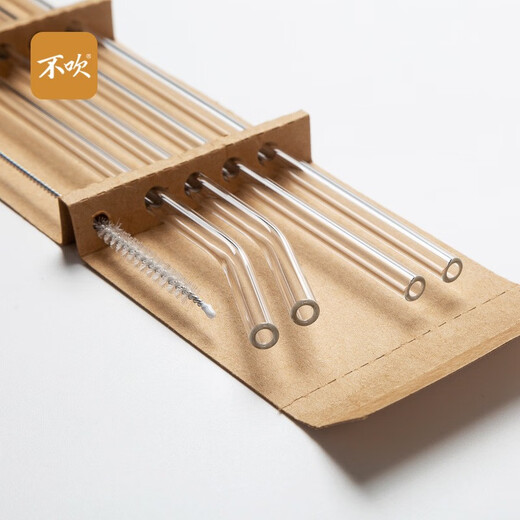 Can absorb boiling water, Poppy Bear high borosilicate transparent glass straw, non-disposable, reusable, heat-resistant and durable set, lipstick-proof, non-disposable, pregnant woman juice cleaning straw, four glass straws + straw brush, one box