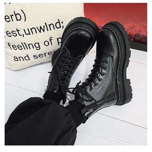 Lekali Martin boots men's boots British fan boots high top leather boots trendy cool autumn and winter new style boots large size work shoes Martin boots men's boots black [42]