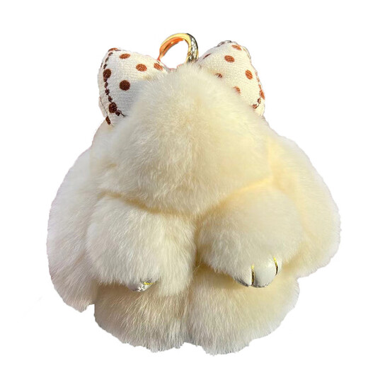 Tucker is suitable for cute real rex rabbit fur bow little rabbit car keychain pendant ins plush doll school bag rouge light pink