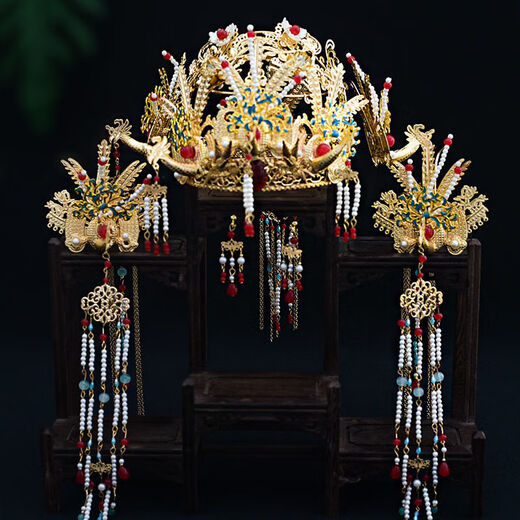 CLCEY luxury phoenix crown Ming-made bridal headwear Hanfu wedding hair crown new Chinese style wedding queen wedding Xiuhe hair accessories luxury phoenix crown complete set ear hook style