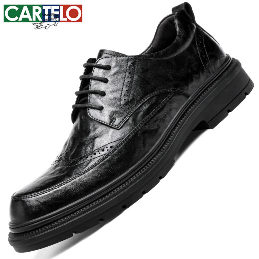 卡帝乐鳄鱼（CARTELO）布洛克男士皮鞋牛皮男鞋增高厚底正装鞋皮鞋男9859 黑色增高款 41