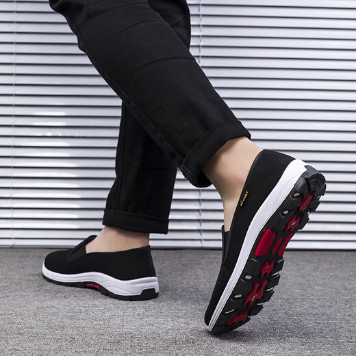 Vieil Pékin Chaussures en tissu pour hommes Houstable Sole douce Sole Sole sans glissement Chaussures de travail d'âge moyen et âgés noirs de protection de travail décontracté chaussures de randonnée chaussures en tissu semelle blanche (pieds minces, petite taille) 42