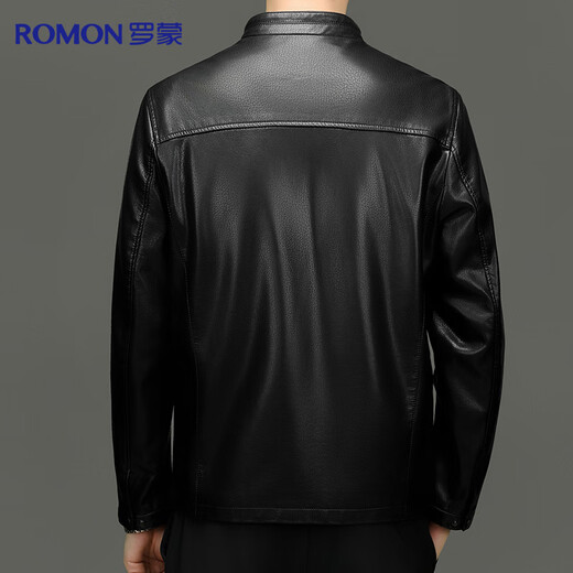 Luo Meng Leather Jacket Men's Autumn and Winter Middle-aged Velvet Thickened Stand-Collar Jacket Warm Leather Jacket Middle-aged and Elderly Men's Top