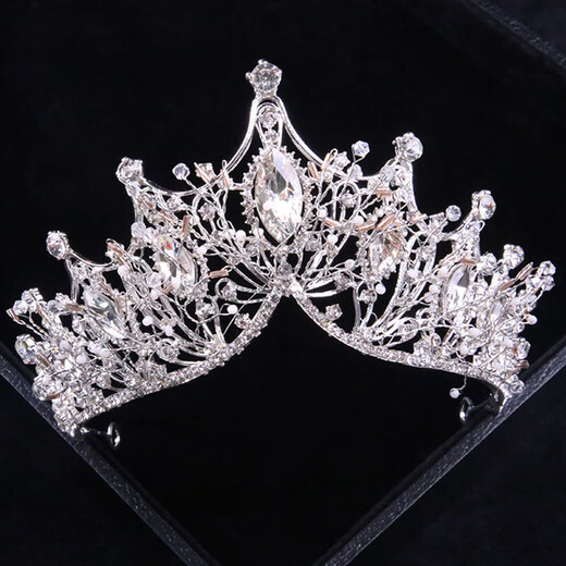 Bai Qixin Crown Schleier Kopfschmuck Braut Haarzubehör Vorschlag und erhalten Sie eine Zertifikat Ehe Flash Diamond Set Crown Hochzeitskleid Weibliche Erwachsene [V-förmige Krone + Schleier]