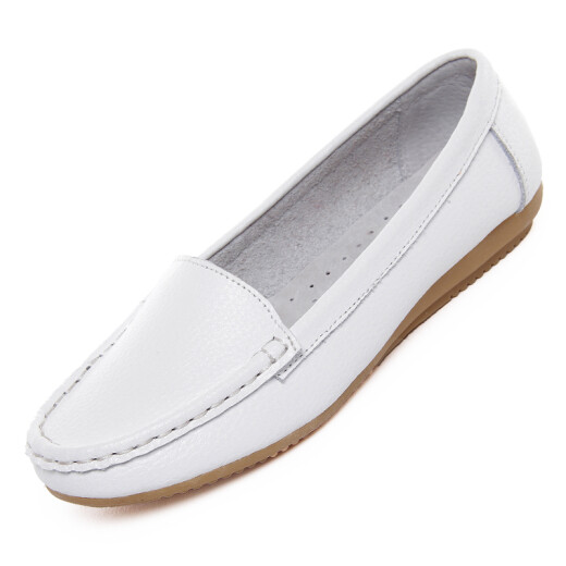 Nurse shoes white summer 2020 new soft sole Korean version hospital wedge heel tendon sole flat ladies leather shoes white 38