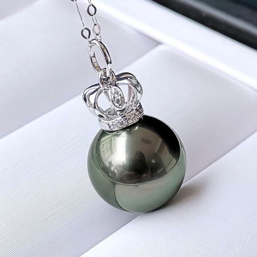 Muqin black and white gold pearl Tahitian black pearl pendant 18K gold crown seawater black bead necklace single women's gift