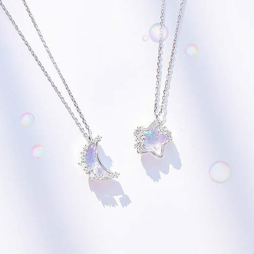 QMXD bestie necklace for two women, honey star moon clavicle chain couple necklace, Valentine's Day commemorative gift for girls