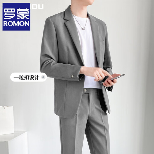 ROMON Korean style casual suit men's youth business autumn and winter handsome groom wedding small suit jacket single suit men black three-piece suit suit + pants + T-shirt XL