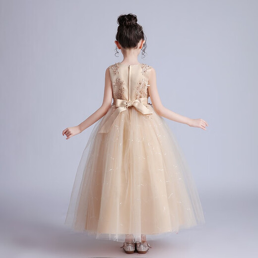 Dev Ake Kinderkleid Girl Prinzessin Rock Moderatorin High-End Piano Performance Evening Kleid Little Girl Hochzeit Sommer Big Boy BX683 Langarmer Champagnerfarbe 120 (Empfohlen 34-40 Jin [Jin gleich 0,5 kg])