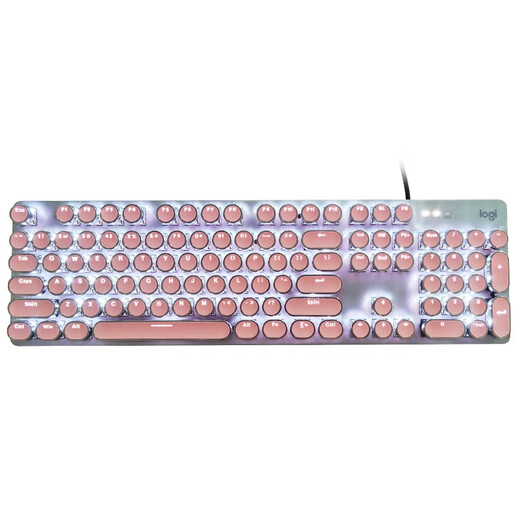 罗技（Logitech） K845 有线机械办公键盘 游戏电竞 朋克复古键盘外设电脑笔记本节日礼物 diy个性键帽 K845(青轴)+经典朋克键帽-粉