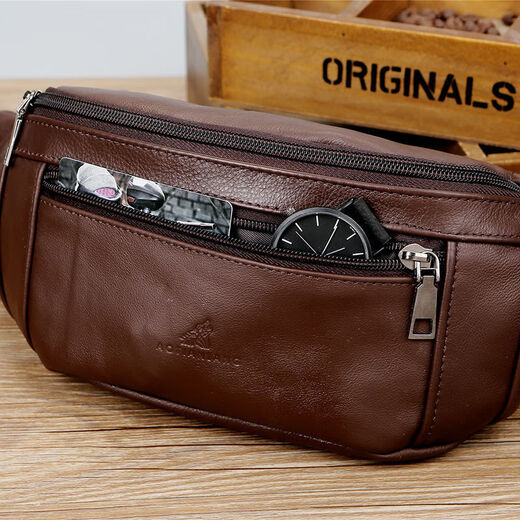 Coole Känguru -Tailentasche Herren echtes Leder Kuhläden multifunktional große Kapazität Schrägkreuzende Konstruktionsstelle Arbeit Laufen Taille Neue Mobiltelefontasche 866 Gelb