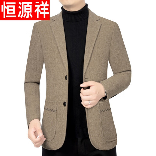 Hengyuanxiang high-end brand spring and autumn casual suits for men, spring and autumn new business casual woolen woolen suit jackets, black 78811FL 175/L