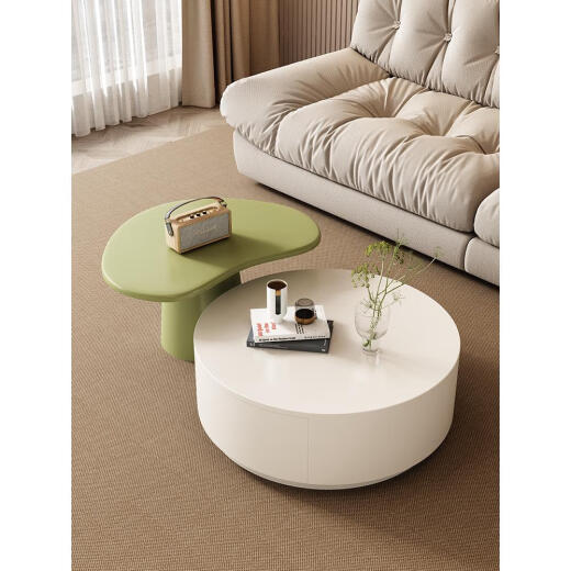 Longcheng Jiamao cream style small apartment living room household size round coffee table modern simple light luxury coffee table TV cabinet cream style braised egg side table small round tempered glass 0cm complete installation