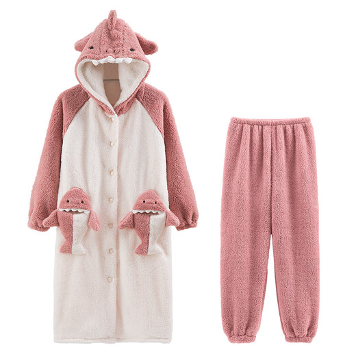 Langsha couple pyjamas automne et hiver corail velours et velours épaissis hommes et femmes mignonnes caricatures longues de nuit