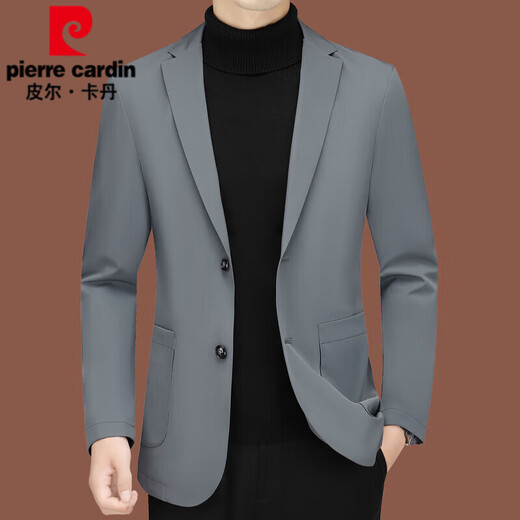 皮尔卡丹（pierre cardin）休闲西装男新款男士西服中年单西春秋夹克外套修身爸爸上衣 黑色ZJ9889 XL 180