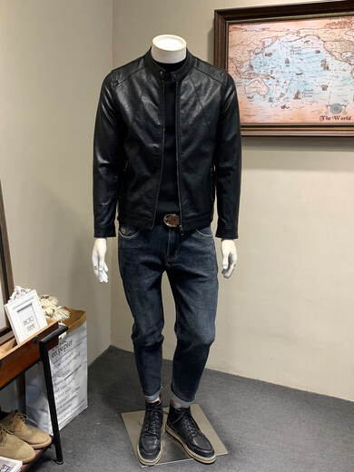 ANDSEEYOU brand leather jacket men's autumn new Korean style slim motorcycle leather jacket men's 2025 new stand collar Chinese Valentine's Day black plus velvet thickened M