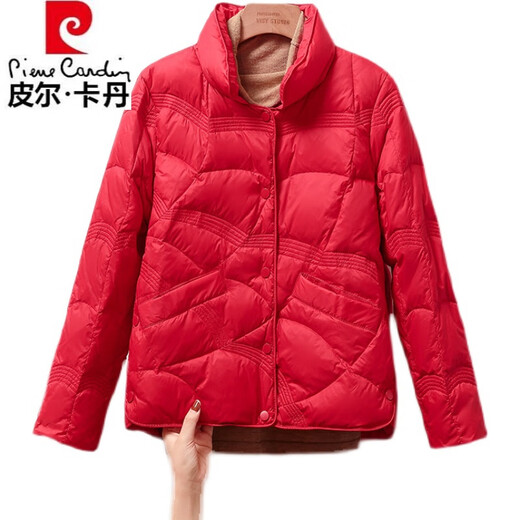 Pierre Cardin 2025 New Xiangyun Down Jacket Women's Short Stand Collar Thin White Duck Down Fashionable Autumn and Winter Small Lightweight Jacket White Real Down Fake One Penalty Three S 90-115Jin Jin is equal to 0.5 kg