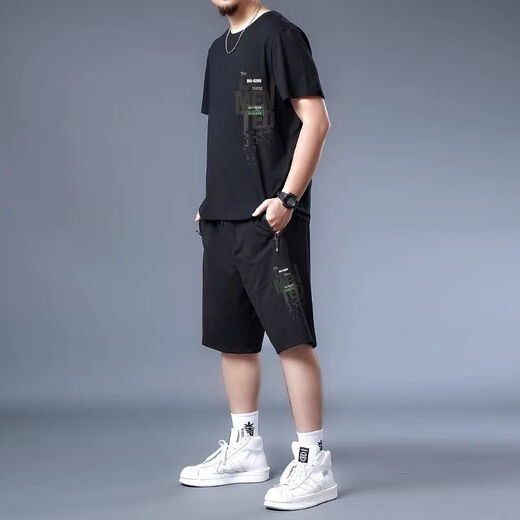 ZHIDOUDOU200斤至300斤大胖子夏天穿的大码男装大码运动套装男夏季2022新款 黑色9922 11XL xl 建议125-140斤
