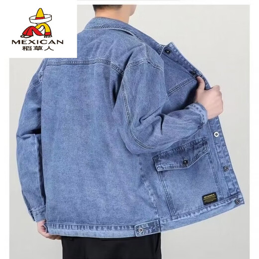 Scarecrow clearance and pick up bargains and wear-resistant casual work jacket tops for men in spring, summer, winter, retro denim jacket for men, big Y848 blue denim jacket 4XL [175-190Jin[Jin equals 0.5 kg]]