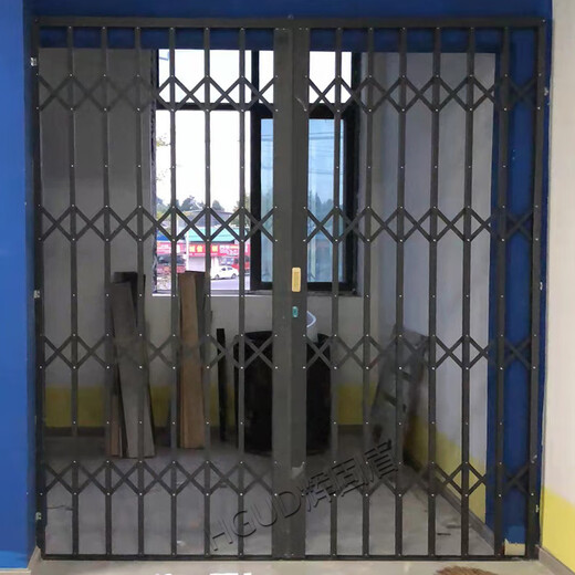 辉固盾铝合金折叠拉闸门伸缩家用阳台推拉门防盗门折叠门不锈钢门通风门 中花灰色