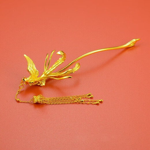 Teacher Mu Shen's Valentine's Day retro phoenix hairpin for women 18K gold light luxury hairpin tassel step rocking ancient style hair accessories -