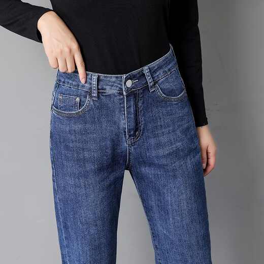 Sidiv -Jeans für Frauen im Frühling und Herbst hohe Taille gerade Hosen für Frauen lose Plüschdicke Hose für Winter schlampen koreanischer Stil vielseitiger Frauenhose Blau einzelner Stil [6625] Größe 30 Größe (zwei Füße drei)
