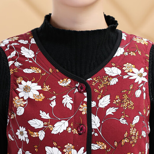 
Sihuang Silk Vest for women's handmade 100% mulberry silk cotton jacket vest cardigan in winter warmth and inner vest liner large size, jujube red and white flowers 3519 3XL [Suggested 140-155 Jin [Jin equals 0.5 kg]]