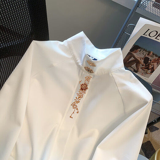 AEMAPE new Chinese style white autumn shirt for women, tops with horse skirts, ethnic national style shirts 2026 new style regular white S recommended 80-100Jin Jin equals 0.5 kg