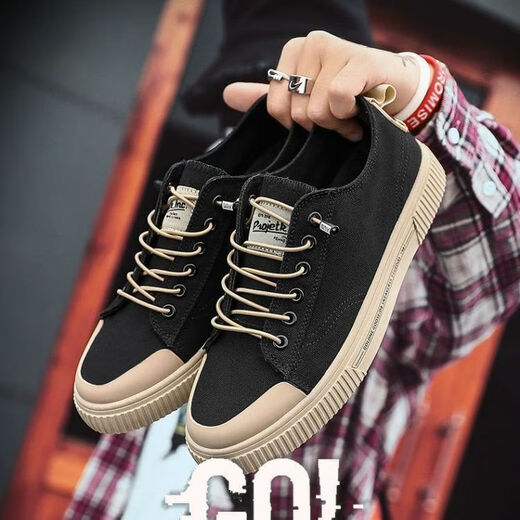 Neue Low-Top-Leinwandschuhe atmungsaktive Herrenschuhe trendige Schuhe Frühling und Herbstschuhe Vielseitige trendige Brettschuhe Korean Casual Schuhe Schwarz Orange 40 [Standard Lederschuhgröße]