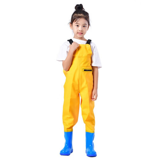 Yu Yongji (YUYONGJI) Children's water-playing one-piece water pants kindergarten waterproof clothes to catch sea equipment men and women fishing and wading rain pants children's yellow overalls [thickened special style-belt size 28 size (shoe length 18cm)